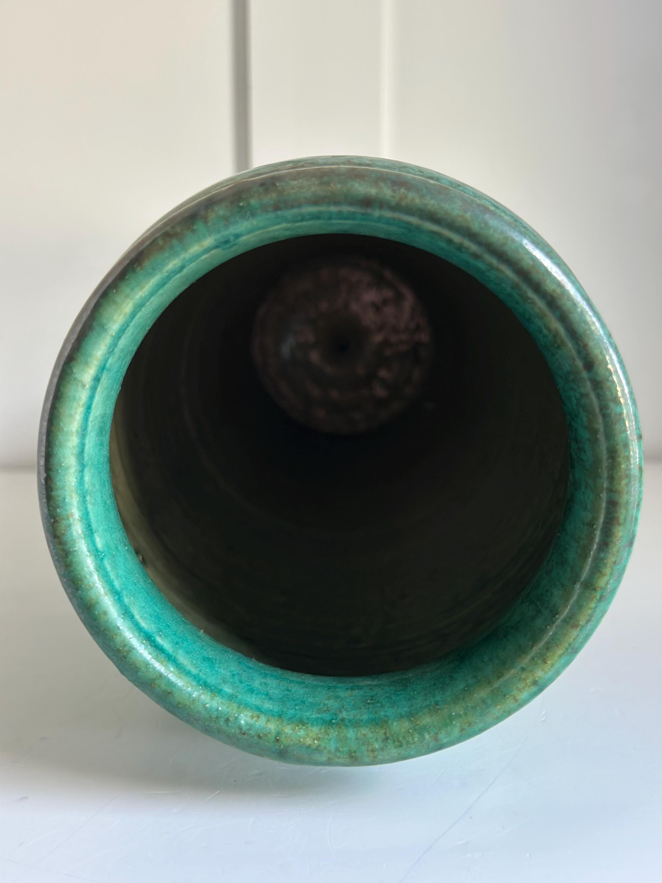Vintage Green Studio Pottery Vase With Bamboo Design - Etsy