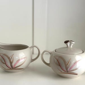 Winfield Dragon Flower Creamer & Sugar Bowl Set: MCM California Pottery Hand Crafted Serveware