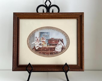 Vintage Shirley Blackletter Lithographie: Gerahmte Kindheit Spielzeug Szene, Volkskunst Kinderzimmer Dekor