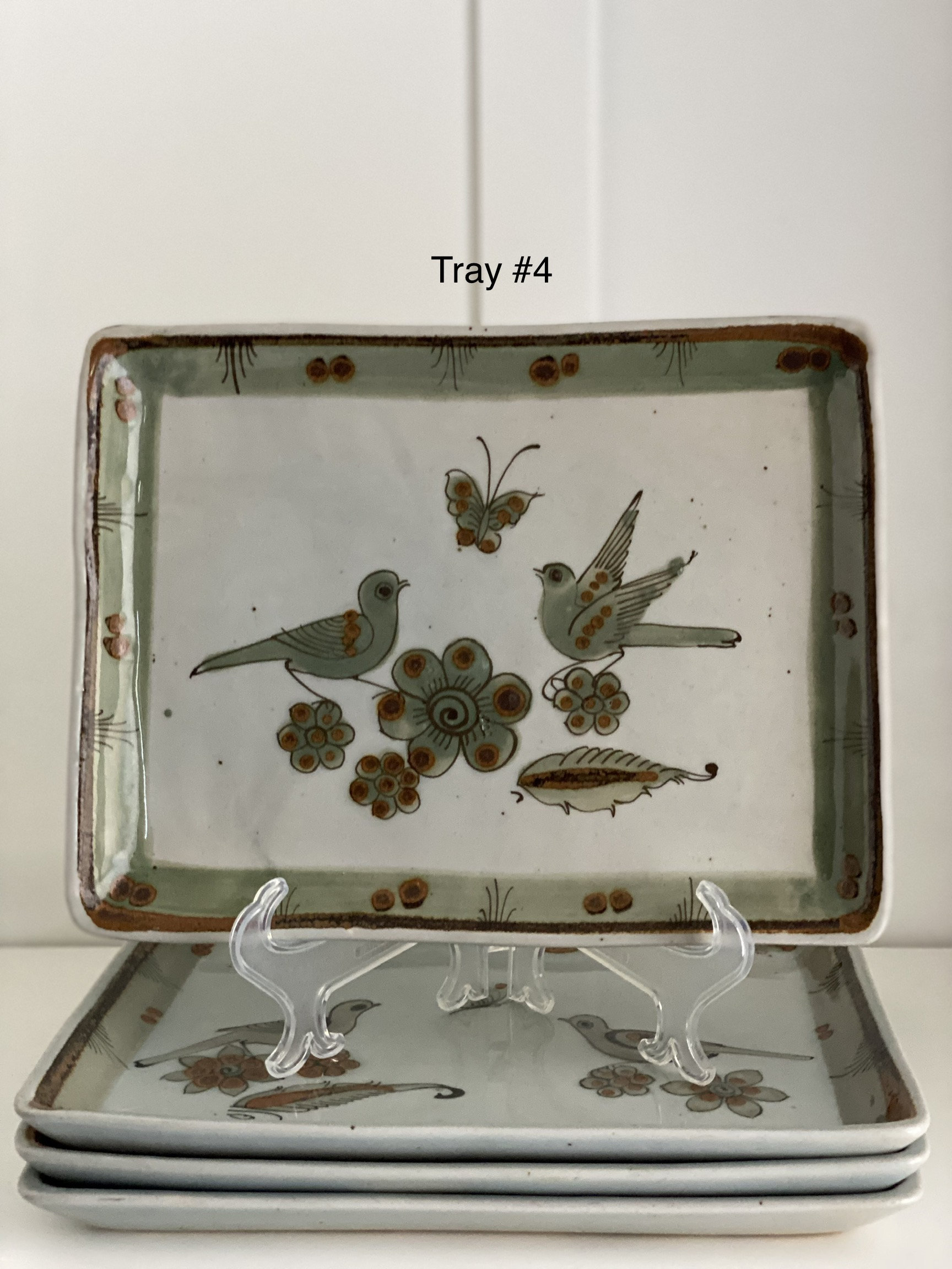 Handpainted Ken Edwards El Palomar Green Pottery Trays From Tonala