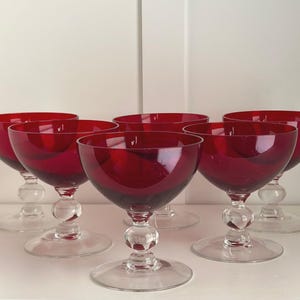Vintage Cambridge Ruby Red Crystal Champagne Coupes: Elegant Sherbet Glasses Set for Celebrations