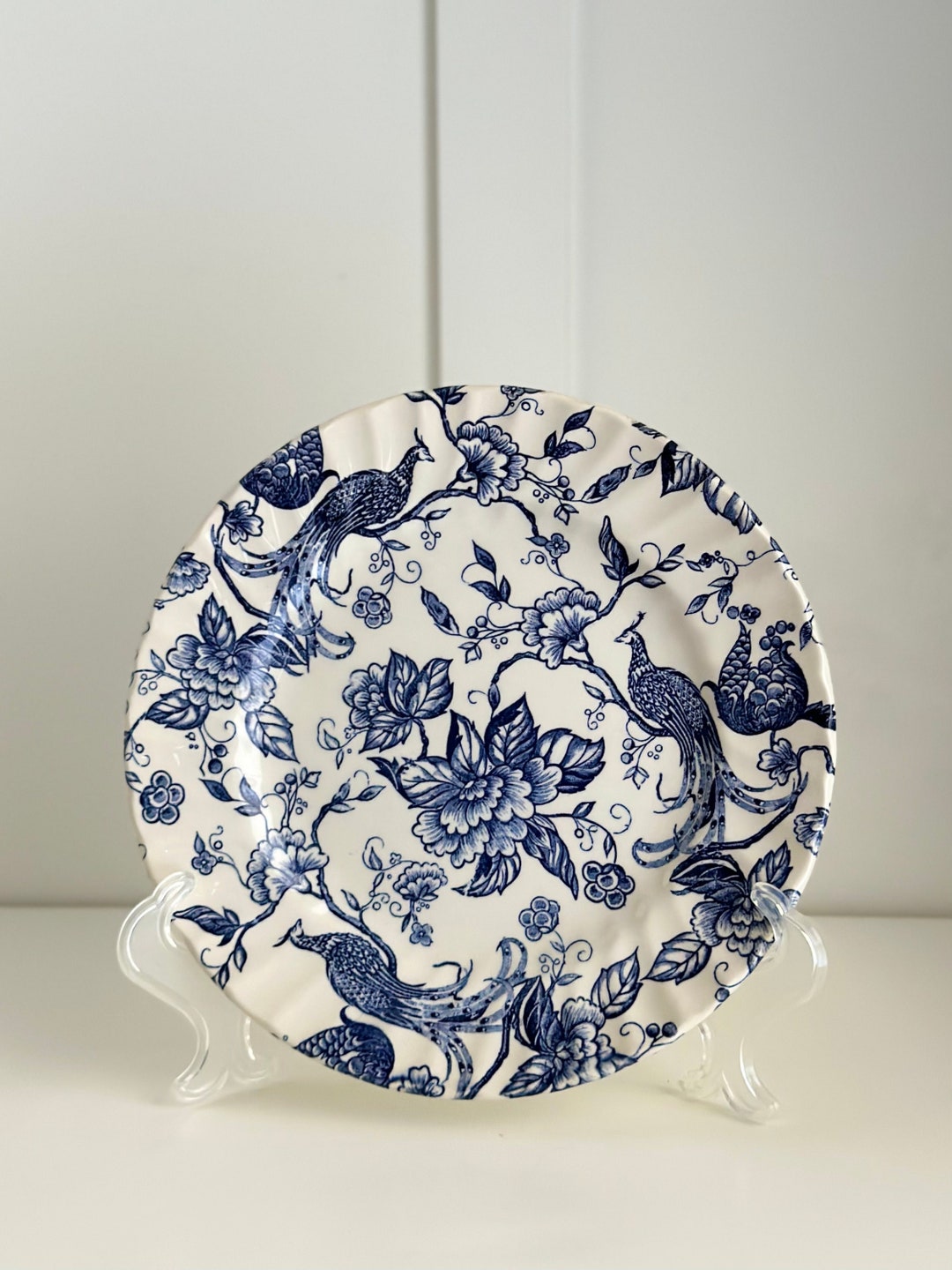 Ravensdale Pottery Staffordshire Exotic Bird Blue Salad Plates, Blue