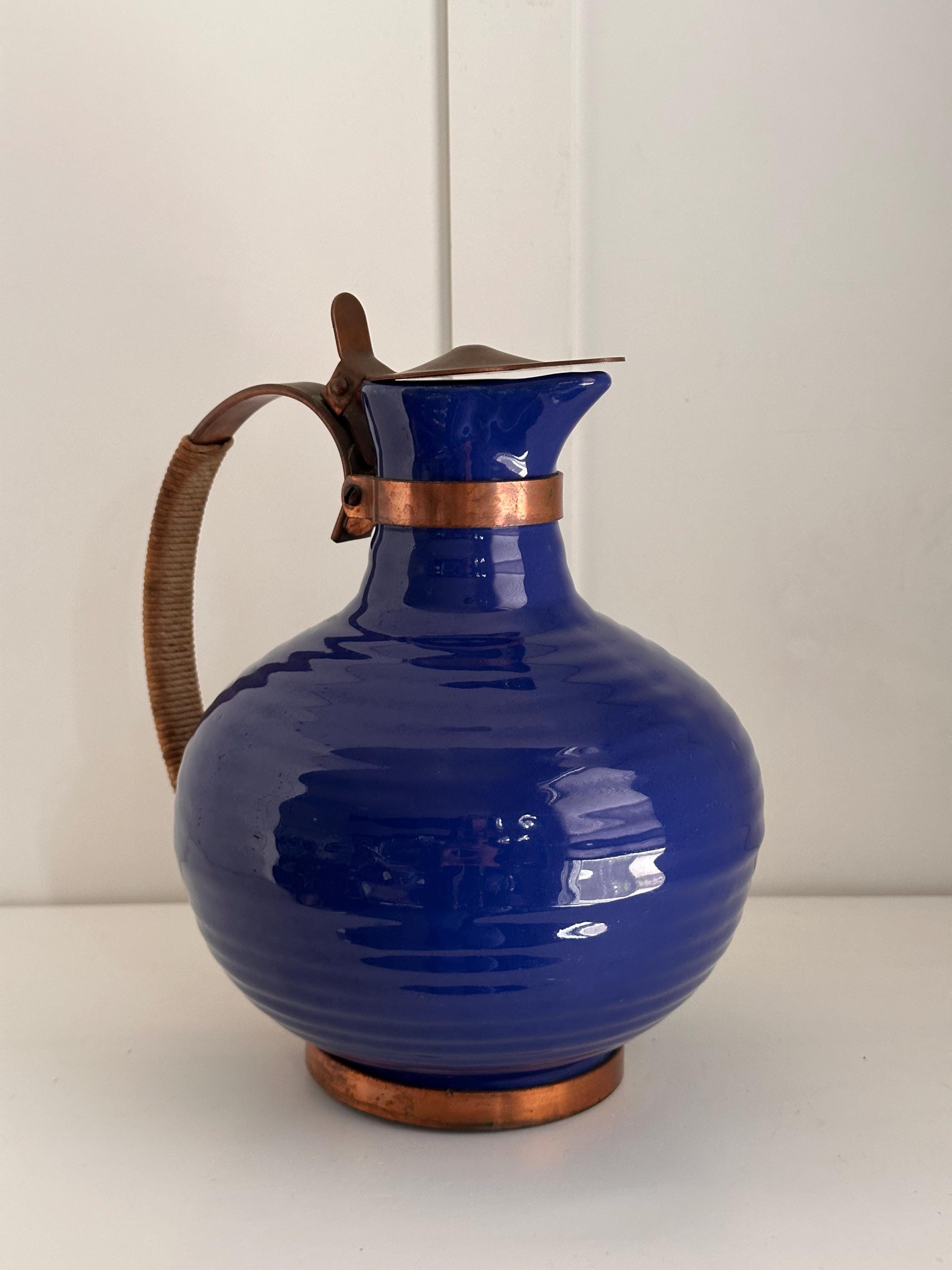 Rare 1930s Bauer Ringware Cobalt Blue Coffee Urn With Copper