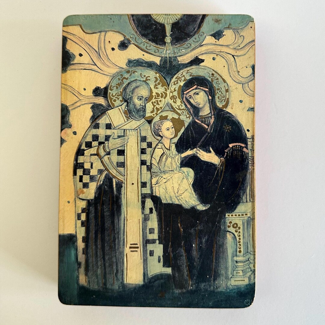 Vintage Madonna and Child Print on Wood Plaque, Italian Religious Icon ...