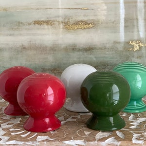 Vintage Fiesta Salt & Pepper Shaker: Forest Green, Light Green, White, Red - Discontinued Colors