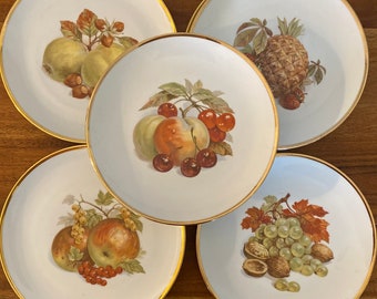 Piatto da insalata vintage Bareuther Bavaria: porcellana fine dorata con frutta e noci