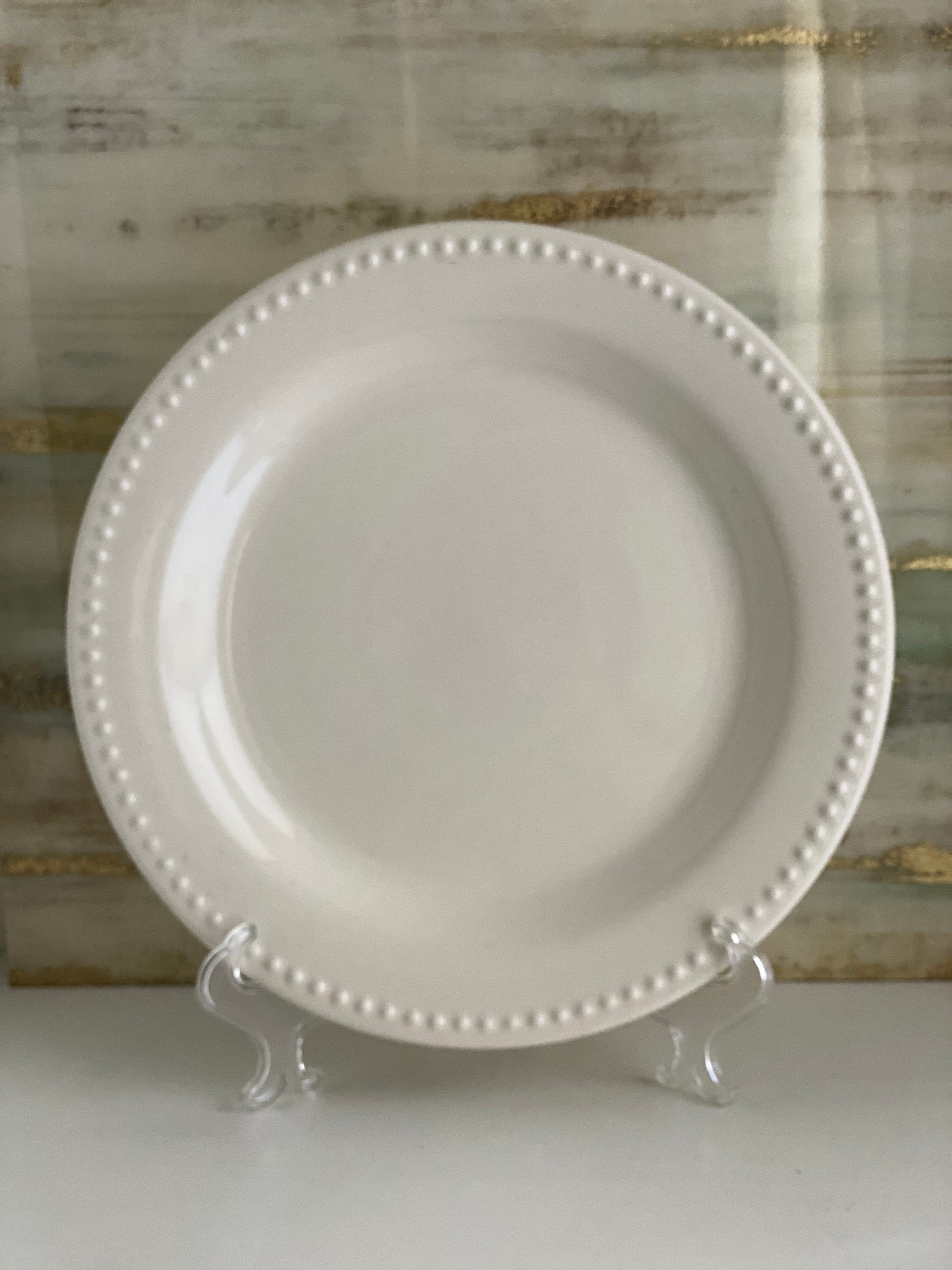 Pottery Barn White Emma Dinner Plate Embossed Beaded Border Portugal Plate