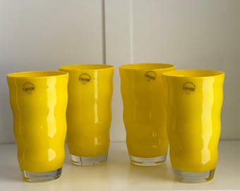Vintage Dansk Rio Wavy Glass Tumblers: Yellow Cocktail Highballs, Danish Modern Glassware