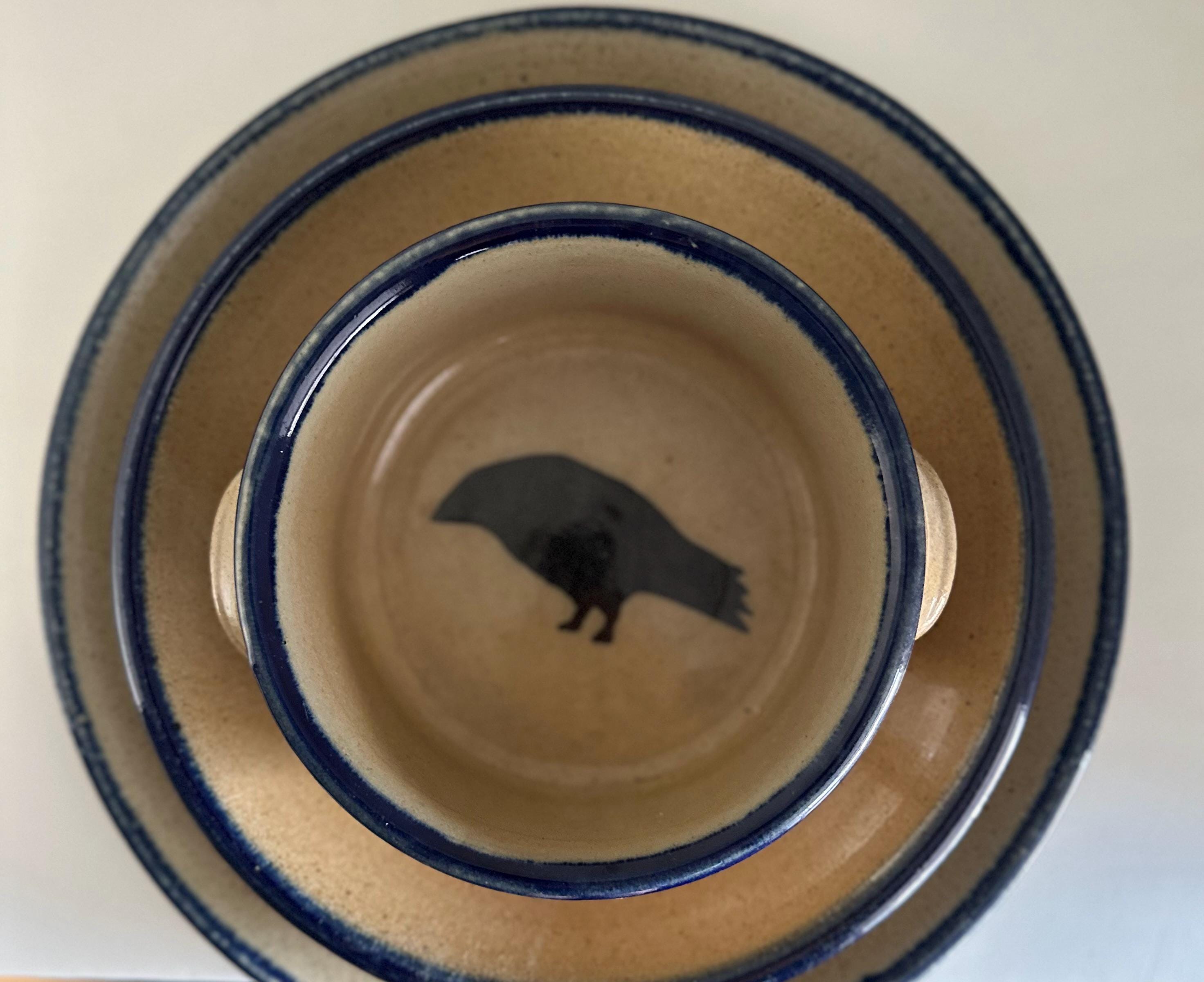 Vintage Monroe Salt Works Crow Dinner Plate - Handmade Artisan