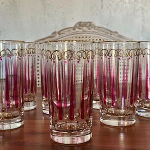 Ensemble de verres à whisky vintage MCM Libbey canneberges et or - Accessoires de bar élégants pour les amateurs de cocktails