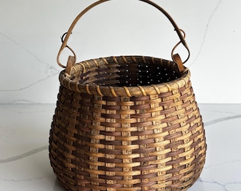 Taghkanic Gathering Basket Hand Split Oak Ash Double Lashed Rim Swing Handle