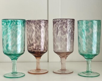 Anthropologie Jasper Goblets Set: Green & Purple Swirl Artisan Wine Glasses