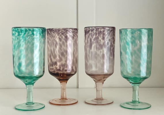 Anthropologie Jasper Goblets Set: Green & Purple Swirl Artisan Wine Glasses  - Etsy
