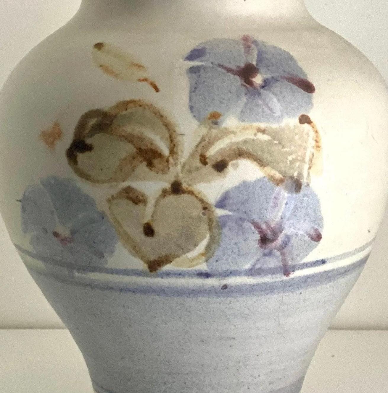 Vintage Studio Pottery Vase, Hand Thrown Stoneware With Blue Floral ...