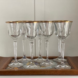 Mikasa Wheaton Blown Crystal Wine Glasses Set of 8 with Elegant Gold Rim - Vintage French Barware