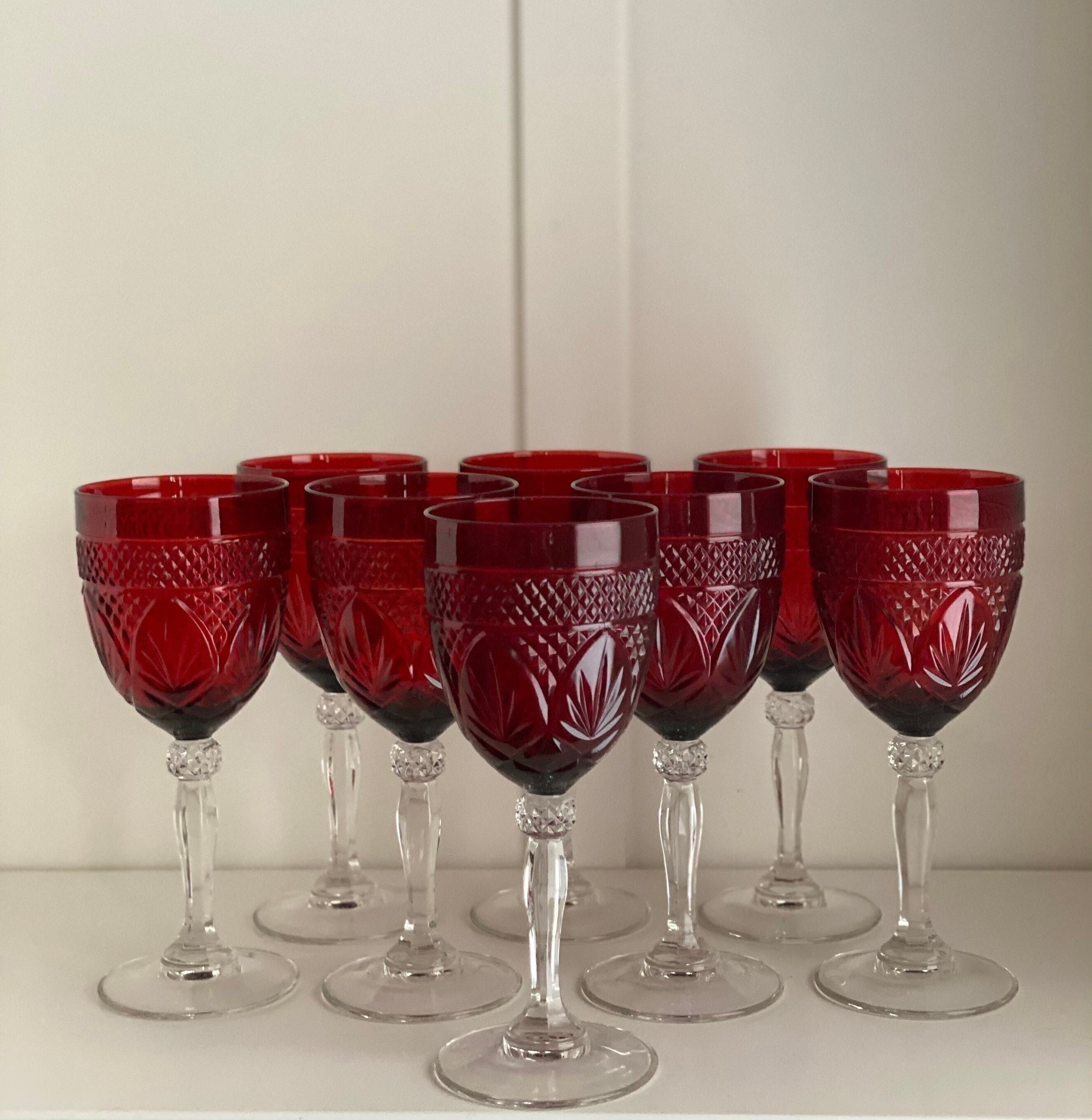 Copas de agua antiguas de cristal tallado con rubí de Cristal D'Arques  Durand, copas de cristal rojo, el precio es por copa - Etsy México