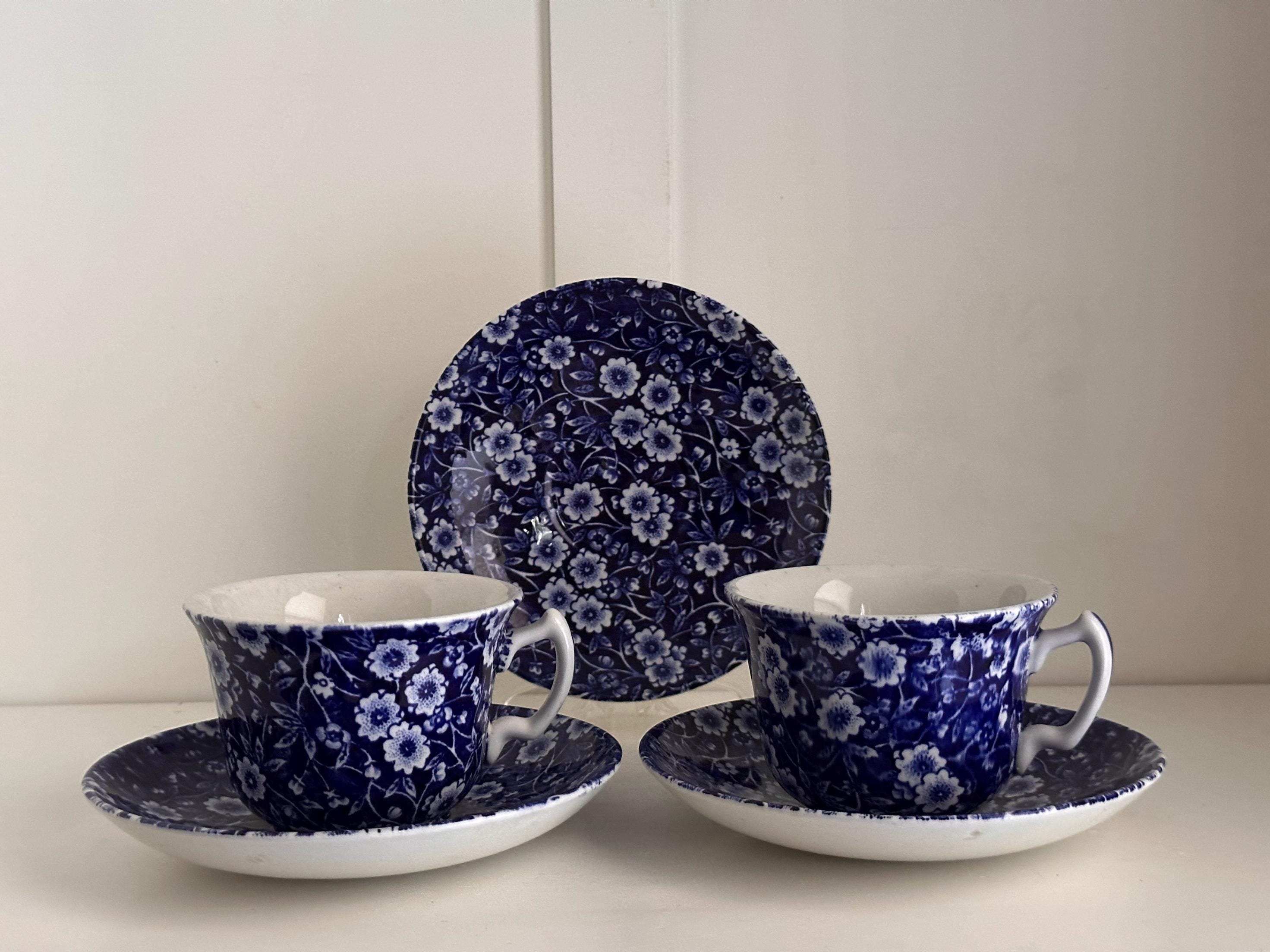 Vintage Burleigh Calico Blue Tea Trio Set - English Transferware