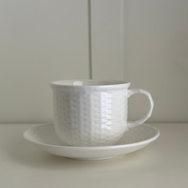 Wedgwood Nantucket White Basket Weave Cup & Saucer Set; Ringed Fine Porcelain, Price is for 1 Cup and Saucer Set