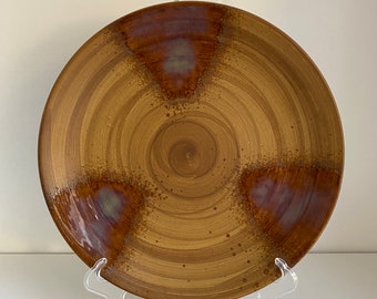 Rustic Sango Splash Brown Stoneware Dinner Plate - Farmhouse Matte Glaze Triangle Design