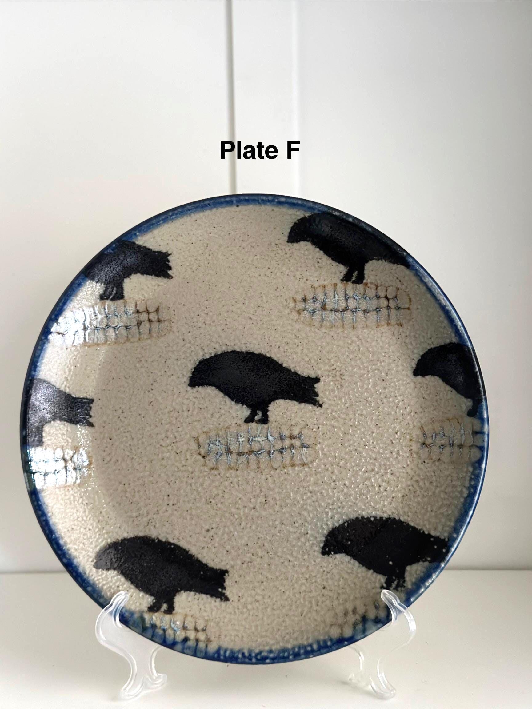 Vintage Monroe Salt Works Crow Dinner Plate - Handmade Artisan