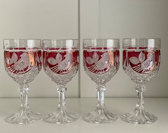 Nachtmann Amaris Etched Crystal Ruby Red Bird  Wine Goblets, Hofbauer Byrde Design, Price is per Goblet