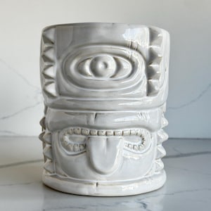 Pottery Barn Tiki Skull & Cyclops Totem Utensil Crock