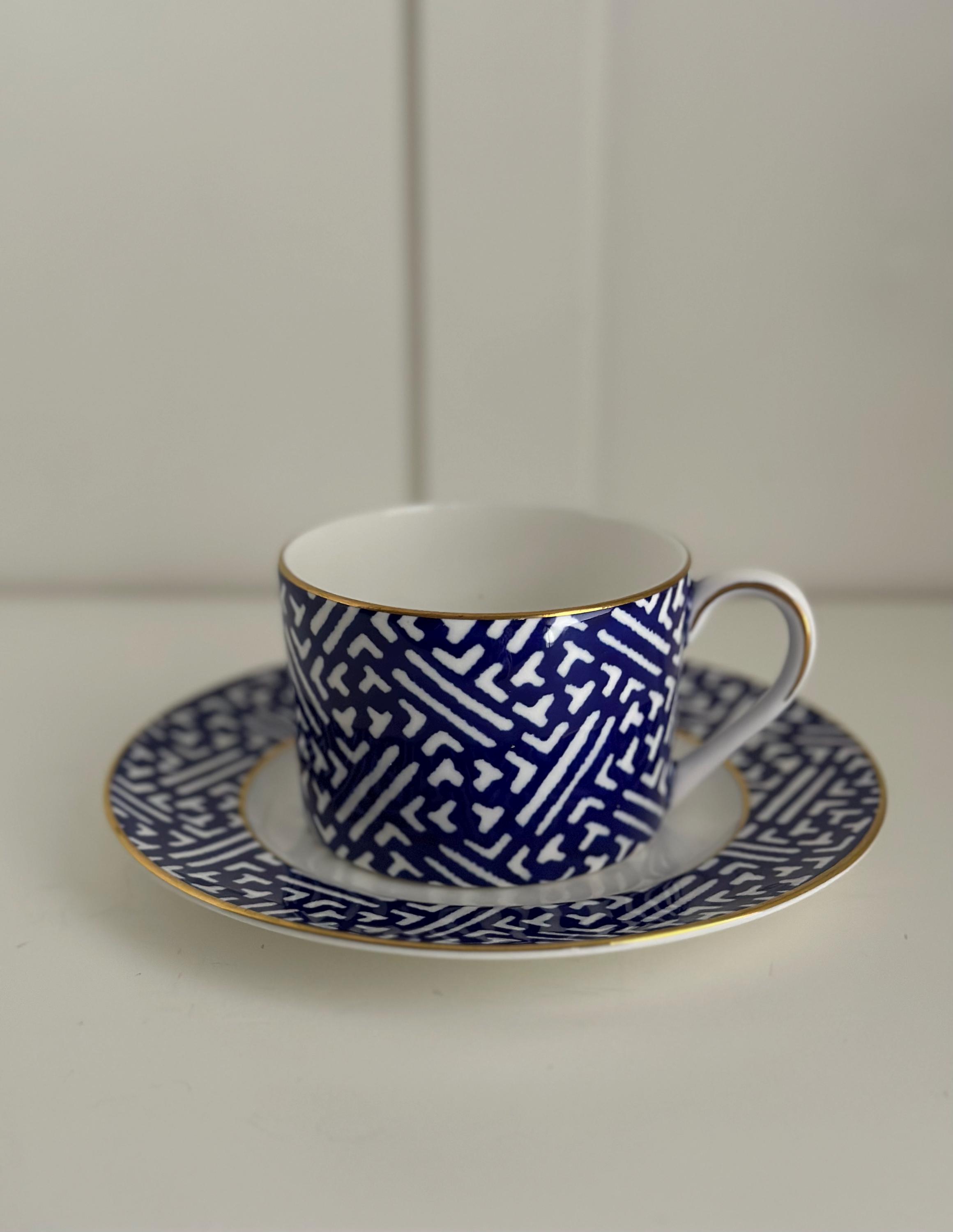 Vintage Coalport Fretwork Canton Blue Bone China Tea Cup & Saucer