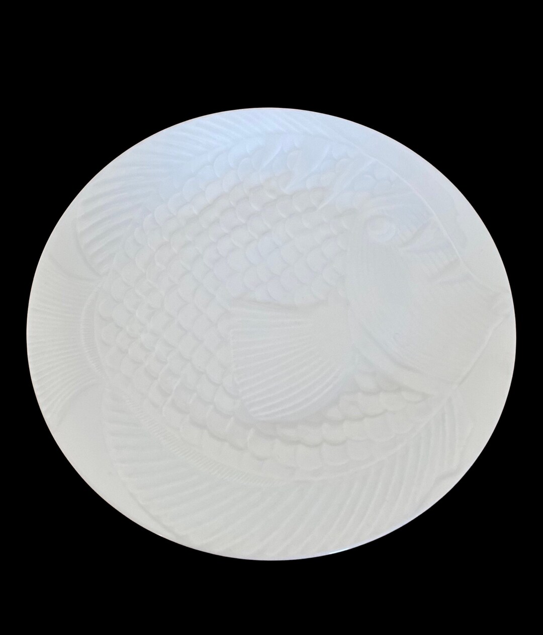 Dansk White Fish Plates, Embossed Fish Dinner Plates, Coastal Plates, 8