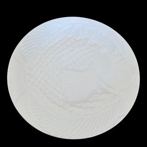 Dansk Embossed Fish Dinner Plates - Set of 8 White Coastal Porcelain Dishes for Formal or Cottage Dining