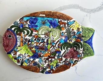 Piatto da parete con pesci di Jesus Roman, arte popolare di Xalitla Guerrero