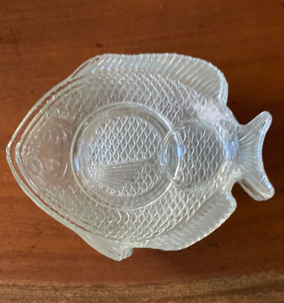 Shrimp / Seafood Cocktail Plates, Vintage Glass Fish Shaped Plates