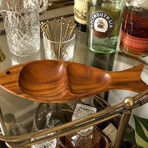 Carved Monkeypod Wood Fish Serving Tray for Bar or Catchall