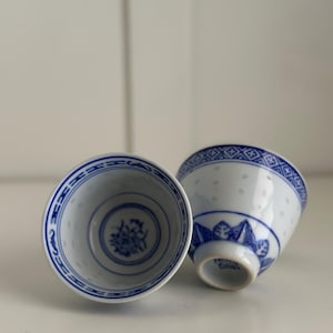 Jingdezhen Porcelain Rice Flower Tea and Sake Cups Set - Blue and White Chinese Ceramic Drinkware