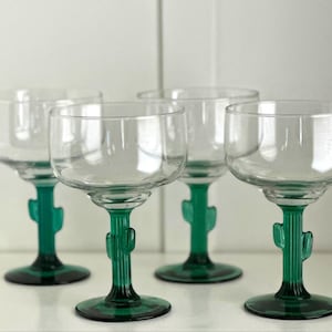 Vintage Libbey Cactus Margarita Glasses Set - Southwest Desert Theme Barware for Cocktail Entertaining