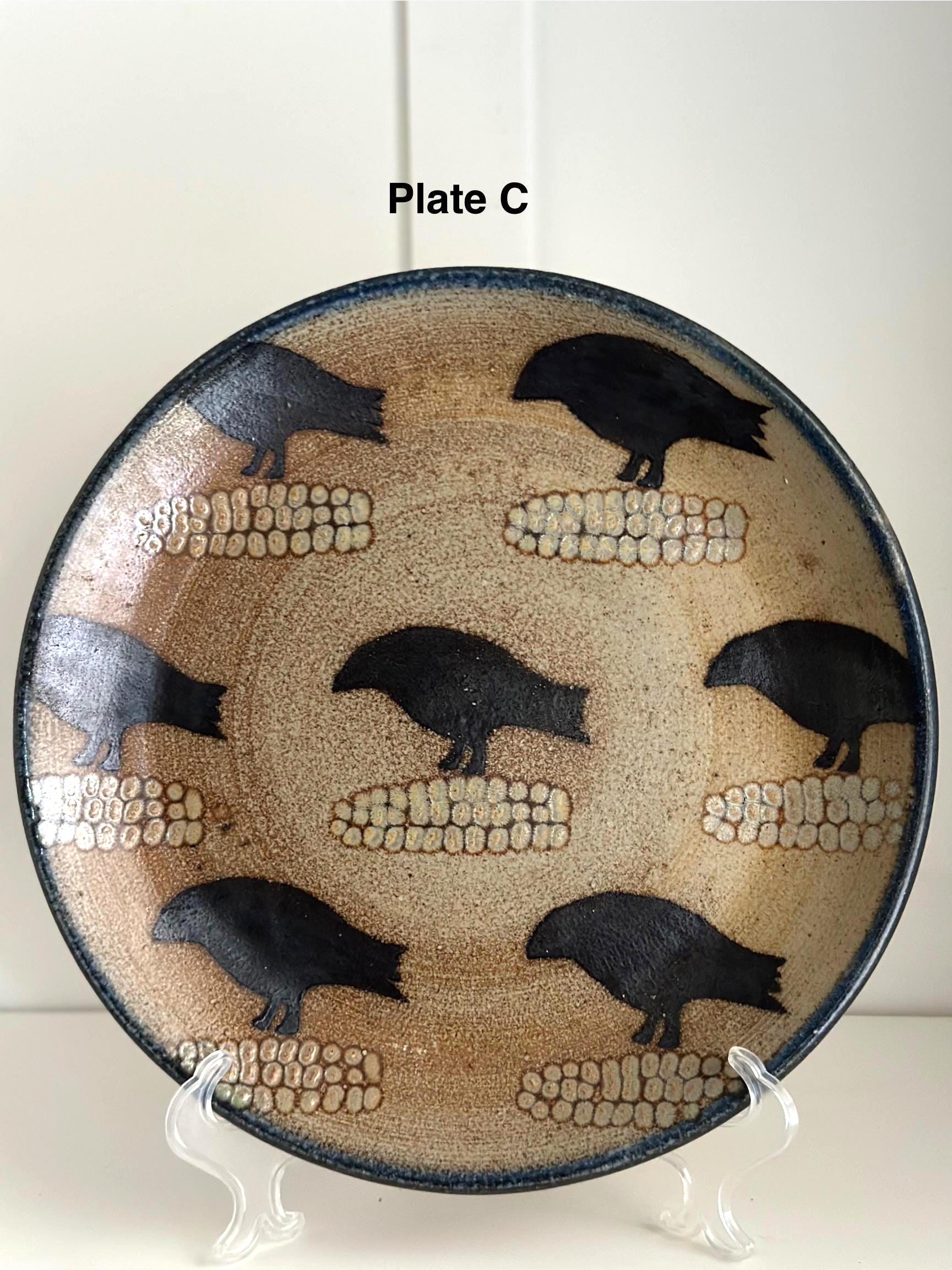 Vintage Monroe Salt Works Crow Dinner Plate - Handmade Artisan