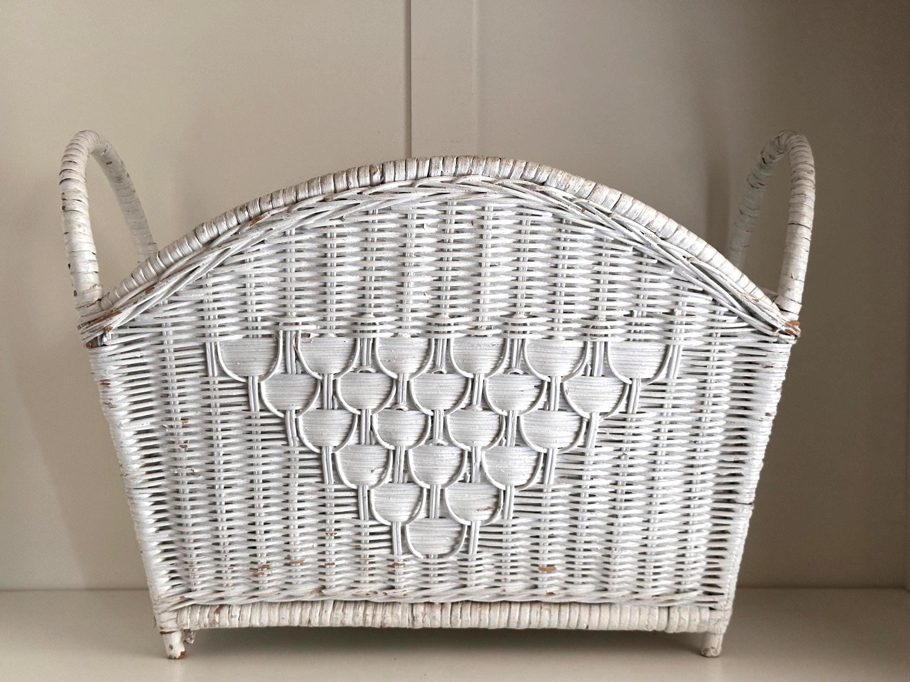 ヴィンテージウィッカーマガジンラック：ミッドセンチュリー風