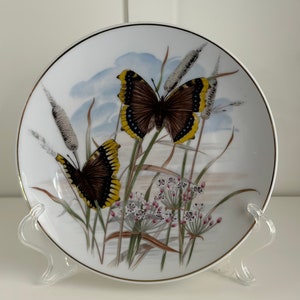 Vintage E&R Golden Crown Hand-Painted Porcelain Butterfly Plate - West German Wall Decor