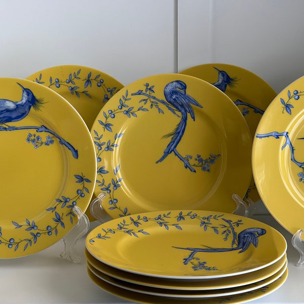 Assiettes à salade Williams Sonoma Yellow & Blue Bird, assiettes d’oiseaux asiatiques, le prix est par assiette