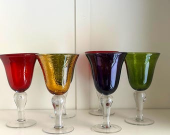 Artland Iris Hand Blown Bubbled Glass Water Goblet - Unique Seeded Texture Drinkware
