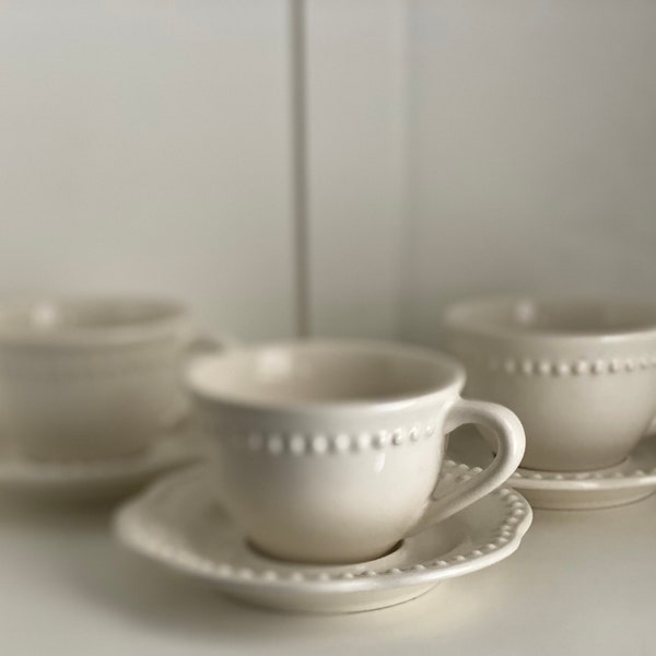 Pottery Barn Emma White Cup and Saucer; Portugal Pottery Cup, Price is per Cup and Saucer Set