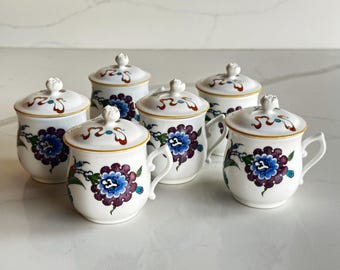 Juego de 6 tazas de postre de porcelana con tapa Royal Worcester Palmyra