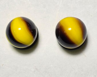Vintage Peltier Bumblebee knikkers, 5/8 inch (1,6 cm) per paar - Geel & Zwart — Verzamelbare glazen knikker JM-020