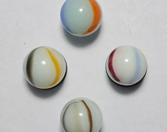 Vintage ondoorzichtige witte kattenoogmarmeren set (4) - 0,58" — Verzamelbare glazen marmer JM-021