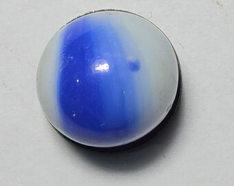 Vintage Peltier blauwe regenboogmarmer 0,58" - ondoorzichtig wit en kobaltblauw — verzamelbare glazen marmer JM-014