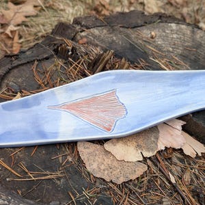 Handcrafted Long Ceramic Tray, Cobalt Blue Glaze, Red Hand Etched Ginkgo Leaf Dish