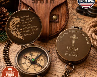 Engraved Compass, Personalized Pocket Keepsake, First Communion Boy | Soft Brass, Hand-Polished Rim | 2in (50mm) Engravable Gift