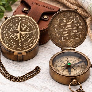 Personalized Compass, Fathers day gift, Brass Engraved Compass Birthday, Anniversary, Valentines Gift For Dad, Custom Groomsmen Gift For Him