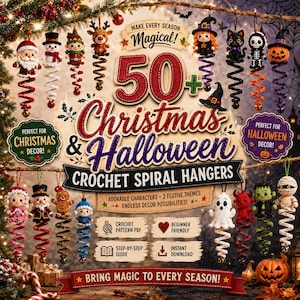 Crochet Spiral Ornament Pattern Bundle, Christmas & Halloween Hanging Decor, Nutcracker, Witch, Santa, Reindeer PDF SEE ALL Characters