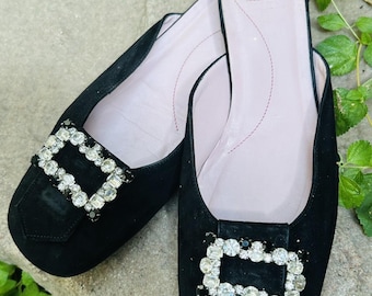 Scarpe da donna Mark & ​​Steven, mocassini con tacco a spillo in pelle scamosciata nera e cristalli, taglia US 8.5
