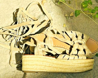 Sigerson Morrison Espadrille Sandals Cosie Metallic Suede Leather Ankle Wrap 8
